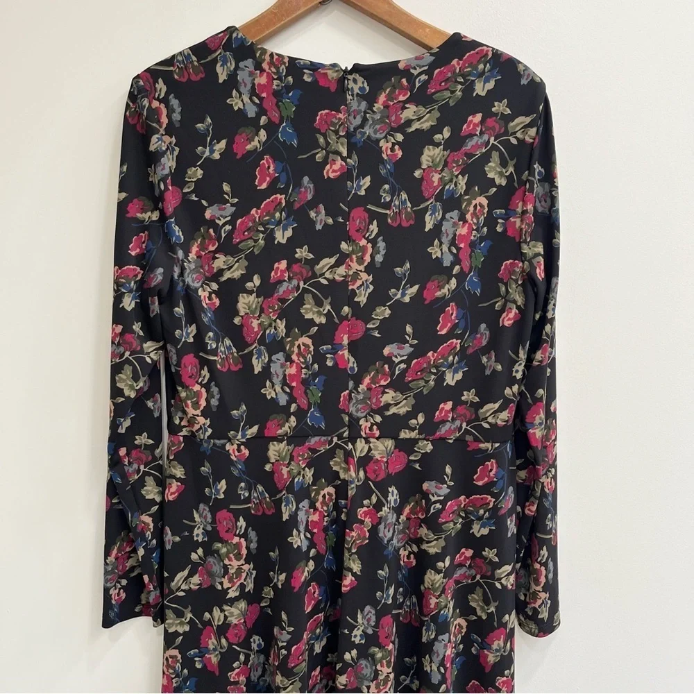 Lauren Ralph Lauren Black Moody Floral Surplice Stretch Jersey Midi Dress 16 - Picture 7 of 15